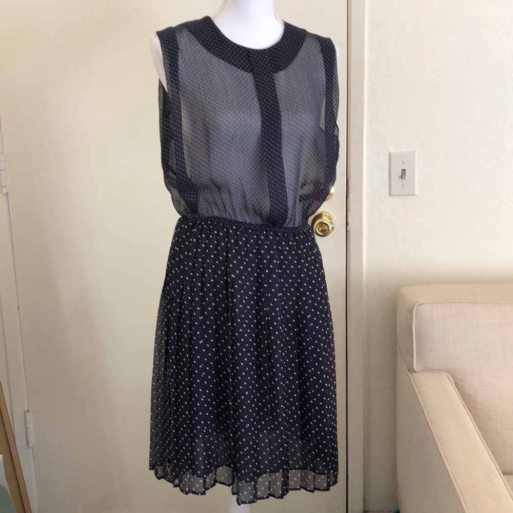Anthropologie Sheer Navy Polka Dot Dress